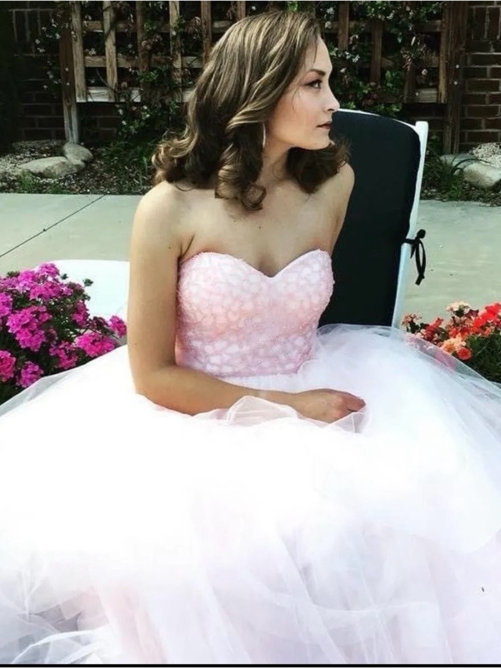 Angela & Alison Light Pink Strapless Tulle Prom Dress